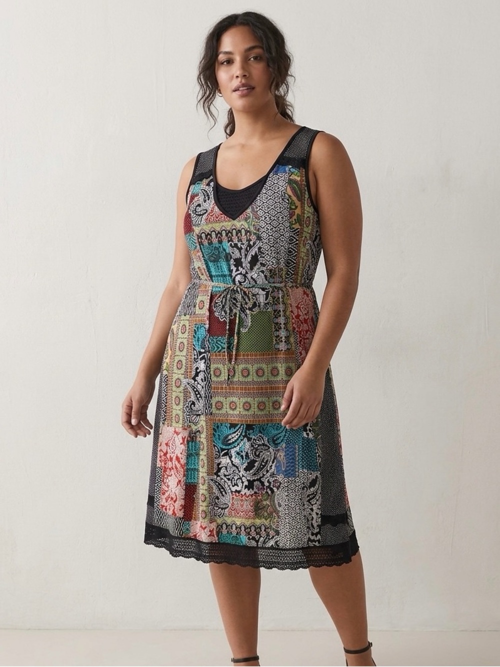 NWT Zoé Patchwork Paisley Sleeveless Dress Large Mixed Media Boho Made in Canada
